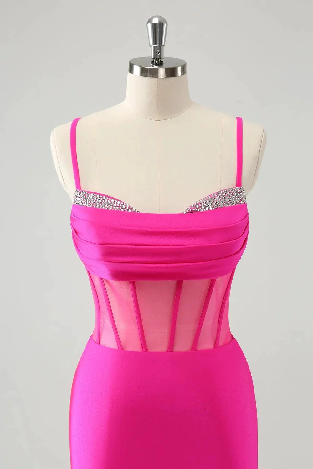 Chic Fuchsia Bodycon Pleated Corset Short Homecoming Dress with Beading - Image 4