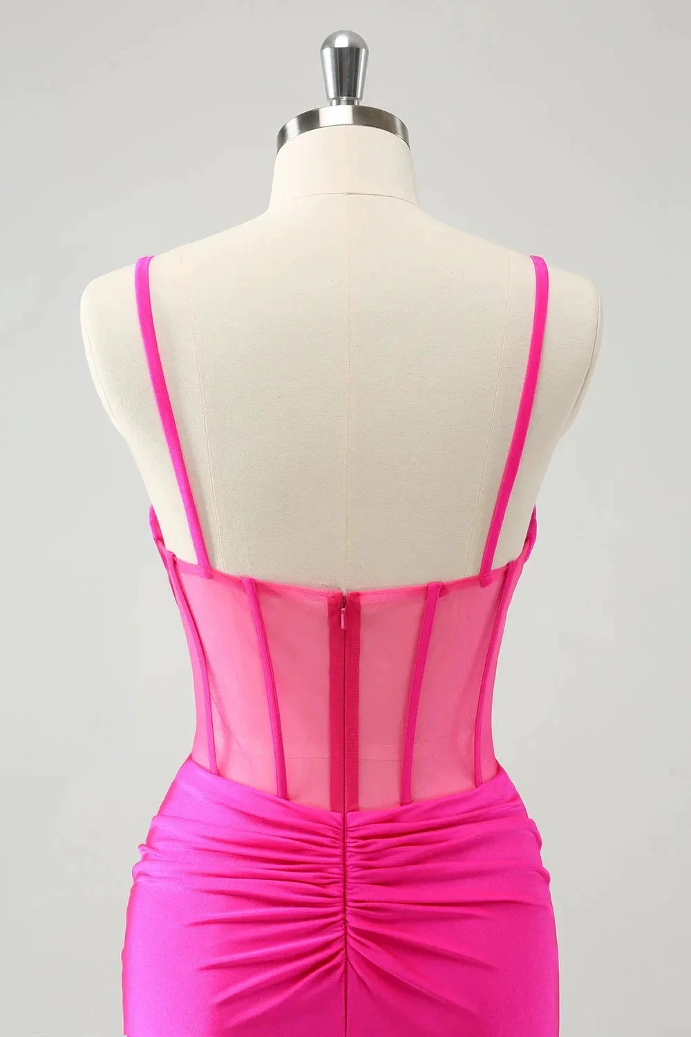 Chic Fuchsia Bodycon Pleated Corset Short Homecoming Dress with Beading - Image 5