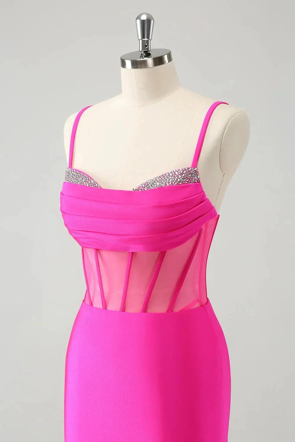 Chic Fuchsia Bodycon Pleated Corset Short Homecoming Dress with Beading - Image 6