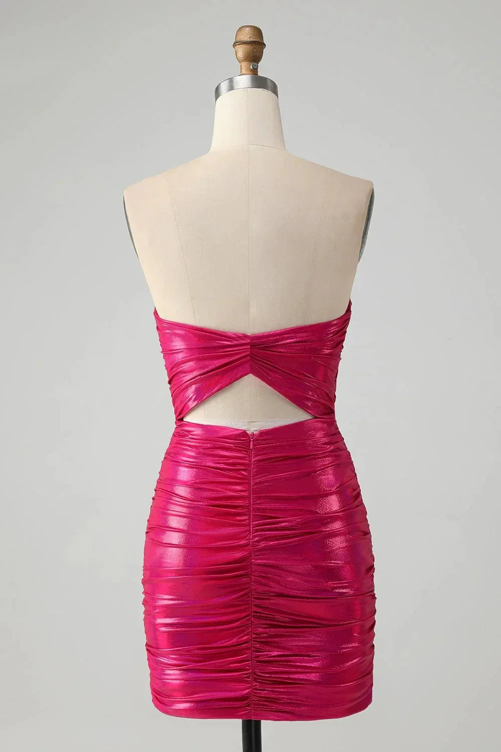 Chic Strapless Keyhole Pleated Fuchsia Tight Homecoming Dress - Image 2
