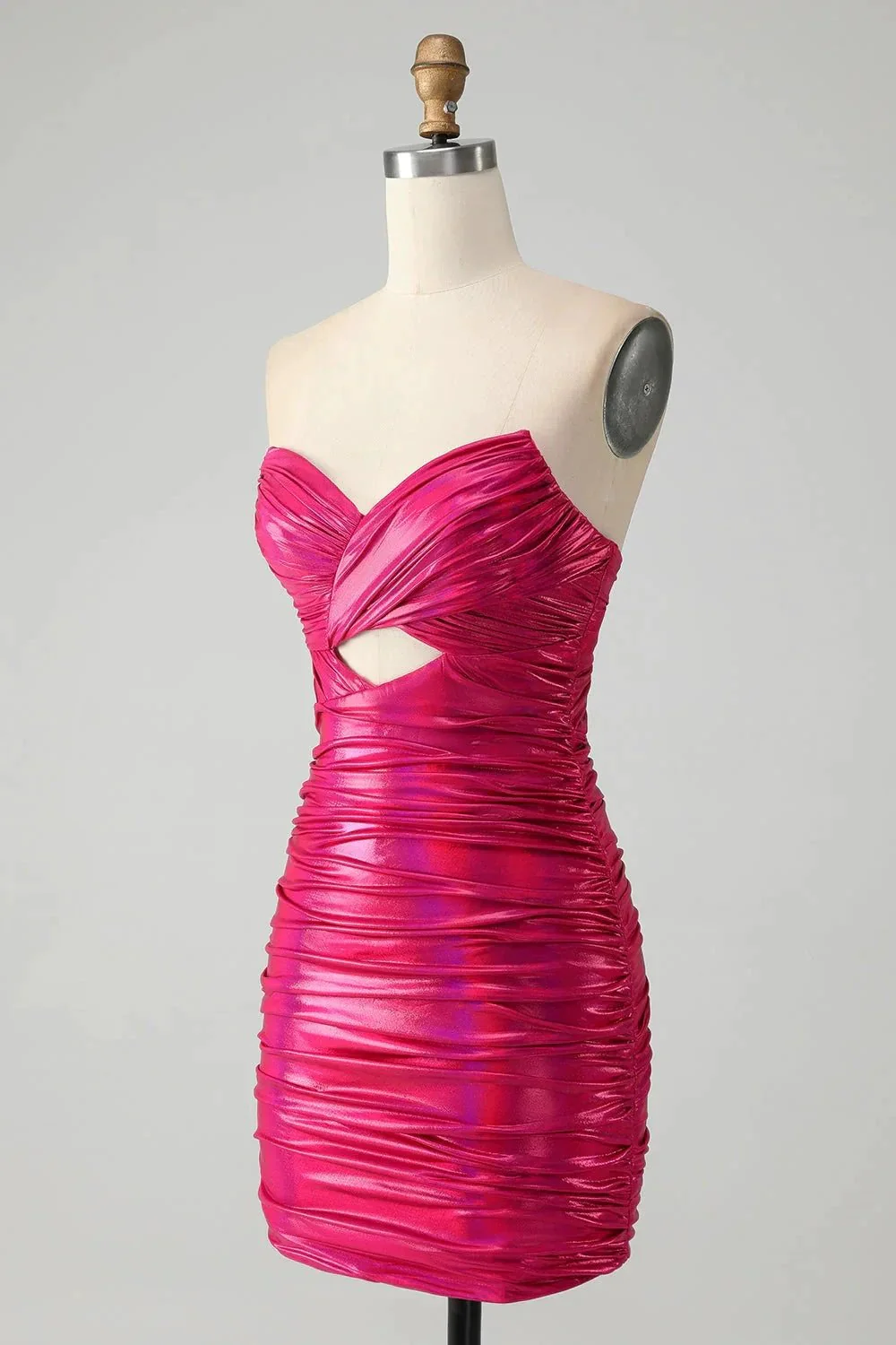 Chic Strapless Keyhole Pleated Fuchsia Tight Homecoming Dress - Image 3