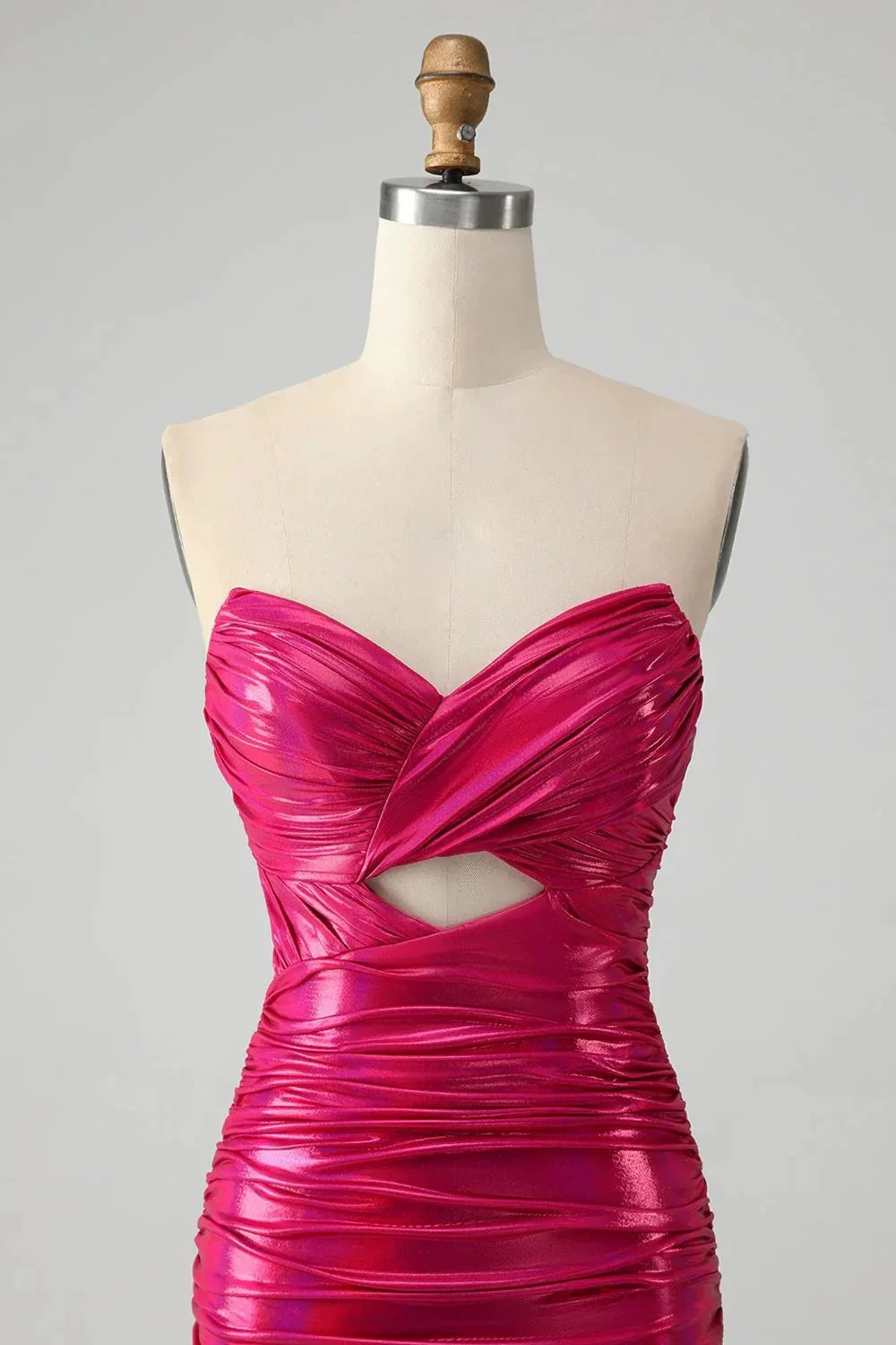 Chic Strapless Keyhole Pleated Fuchsia Tight Homecoming Dress - Image 4