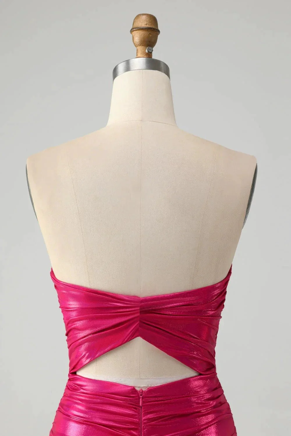 Chic Strapless Keyhole Pleated Fuchsia Tight Homecoming Dress - Image 5