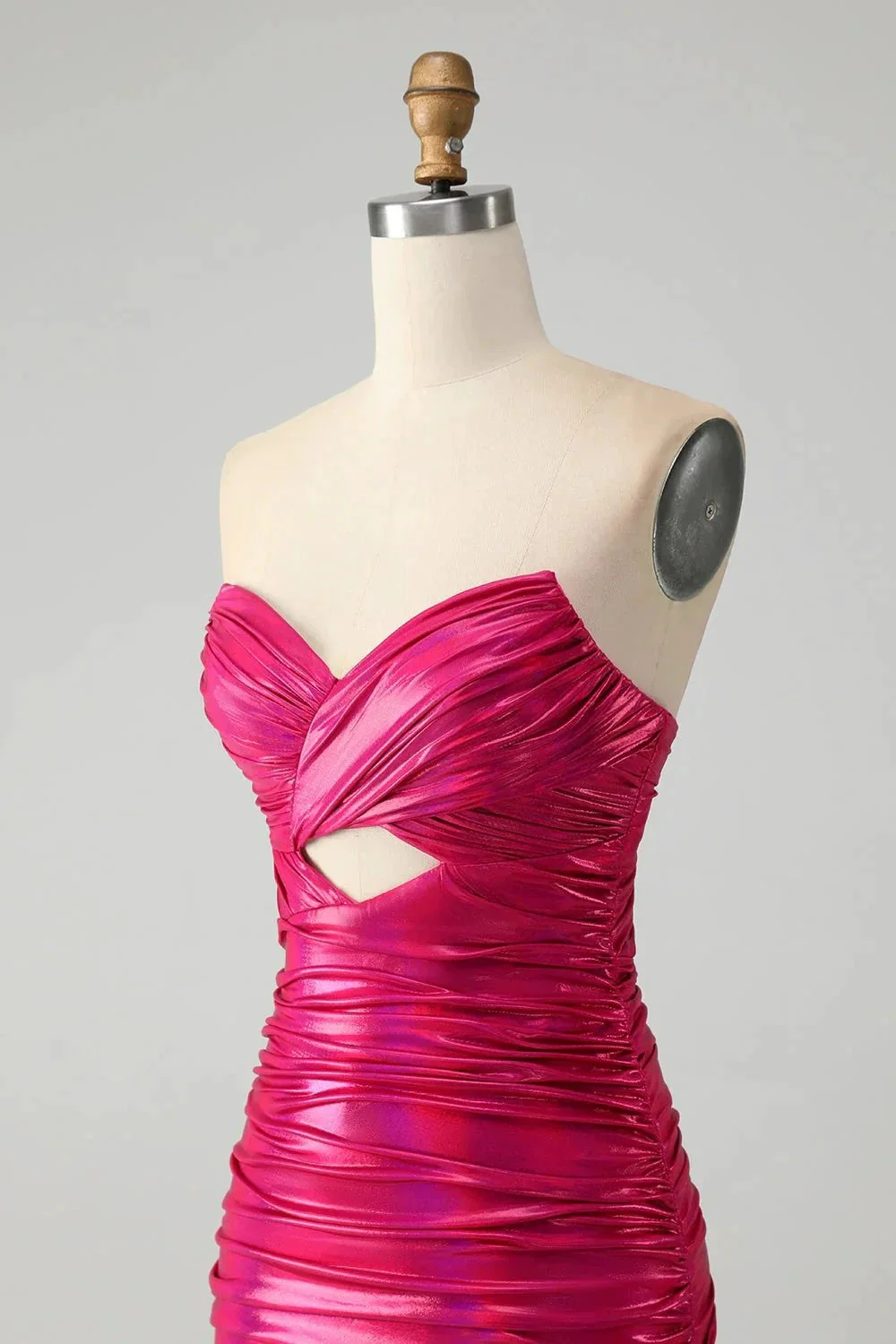 Chic Strapless Keyhole Pleated Fuchsia Tight Homecoming Dress - Image 6
