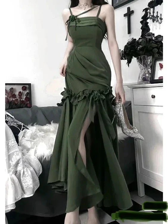 Chic Green Spaghetti Straps Mermaid Prom Dress Green Evening Dress Y5182 - Image 2