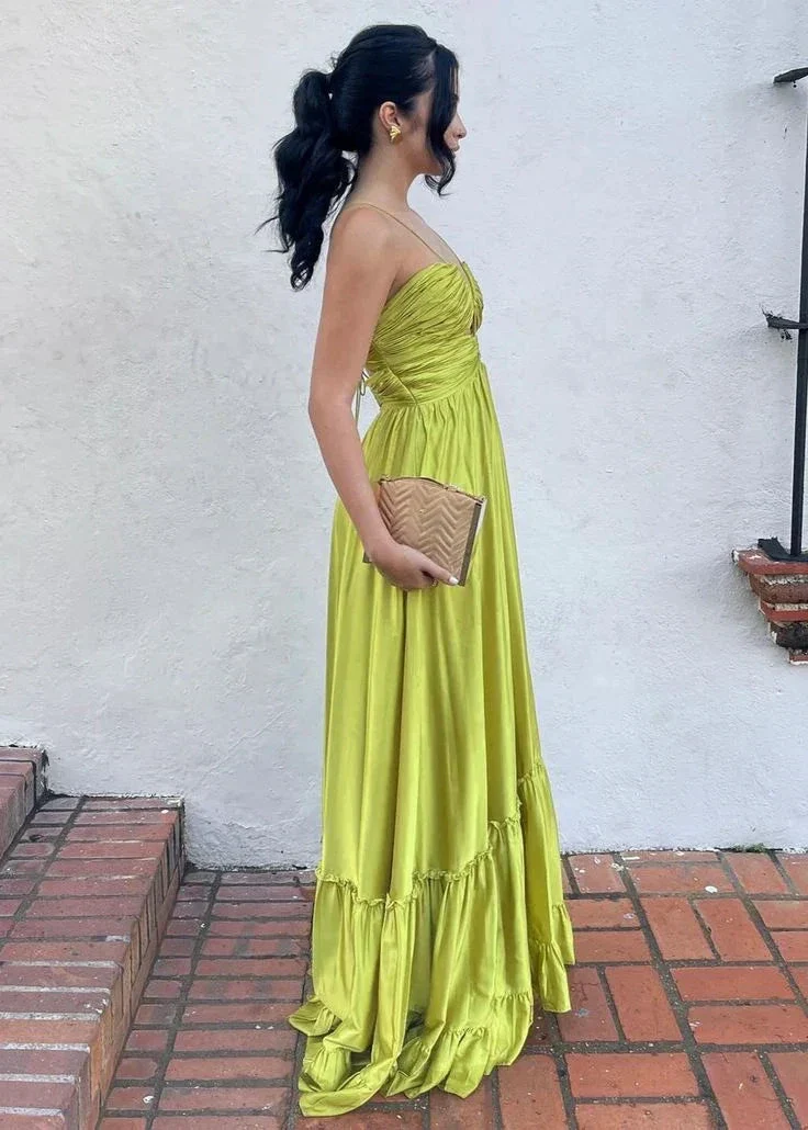 Chic Halter Green Long Satin Ruched Prom Dress Formal A Evening Dress Y8098 - Image 3