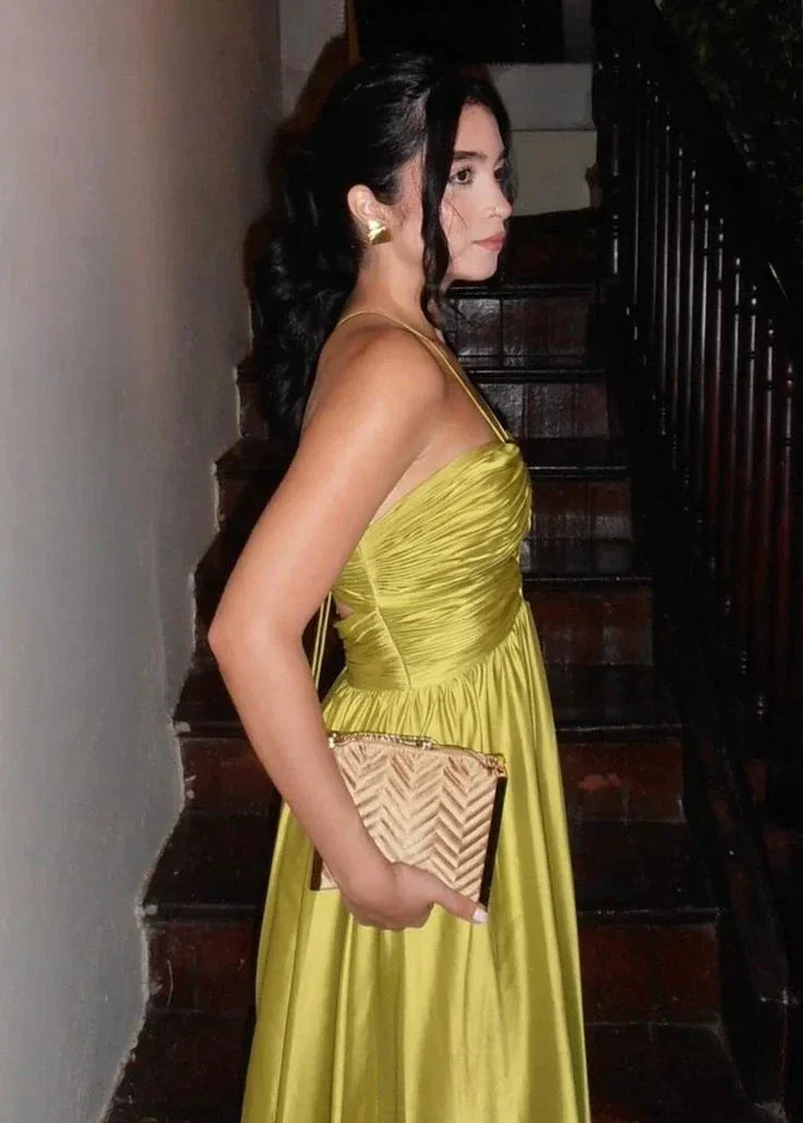 Chic Halter Green Long Satin Ruched Prom Dress Formal A Evening Dress Y8098 - Image 6