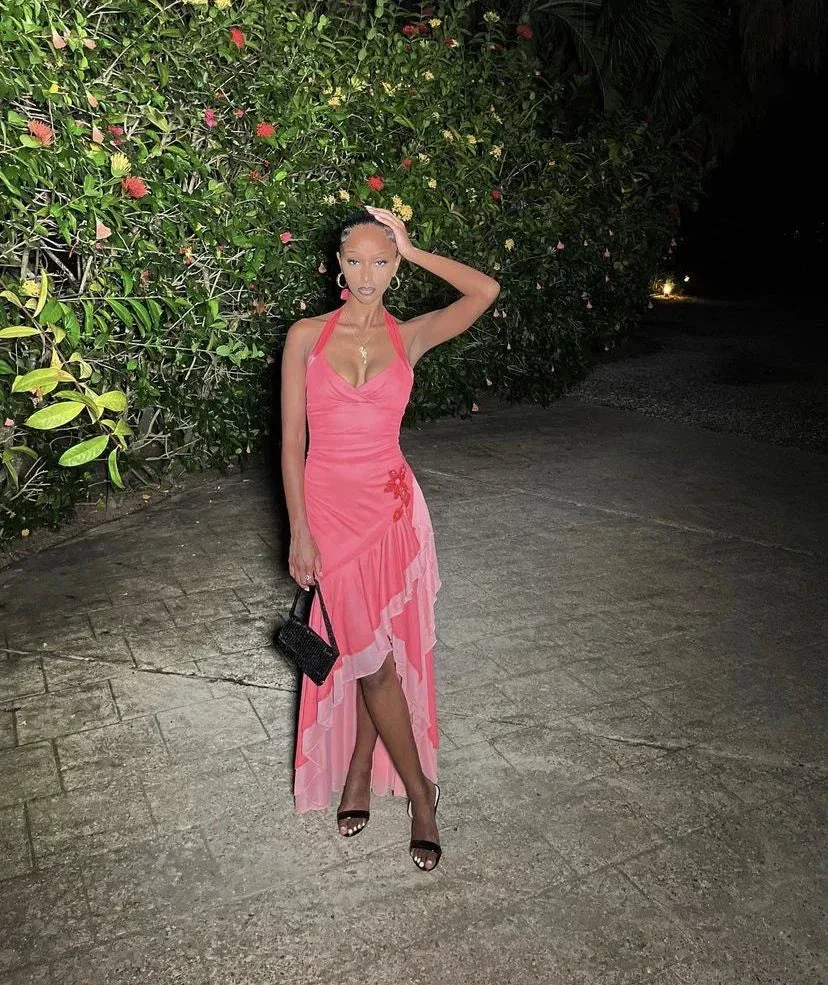 Chic Halter Neckline Evening Dress Irregular Hem Y5061 - Image 2