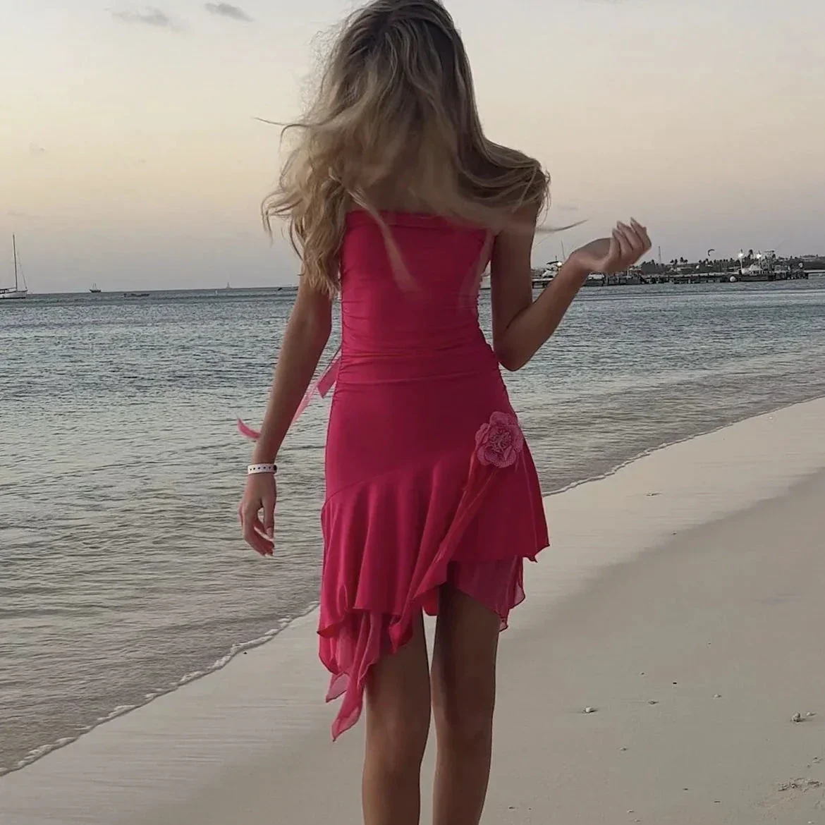 Chic Hot Pink Beach Dress Cute Homecoming Dress Y2959 - Image 2