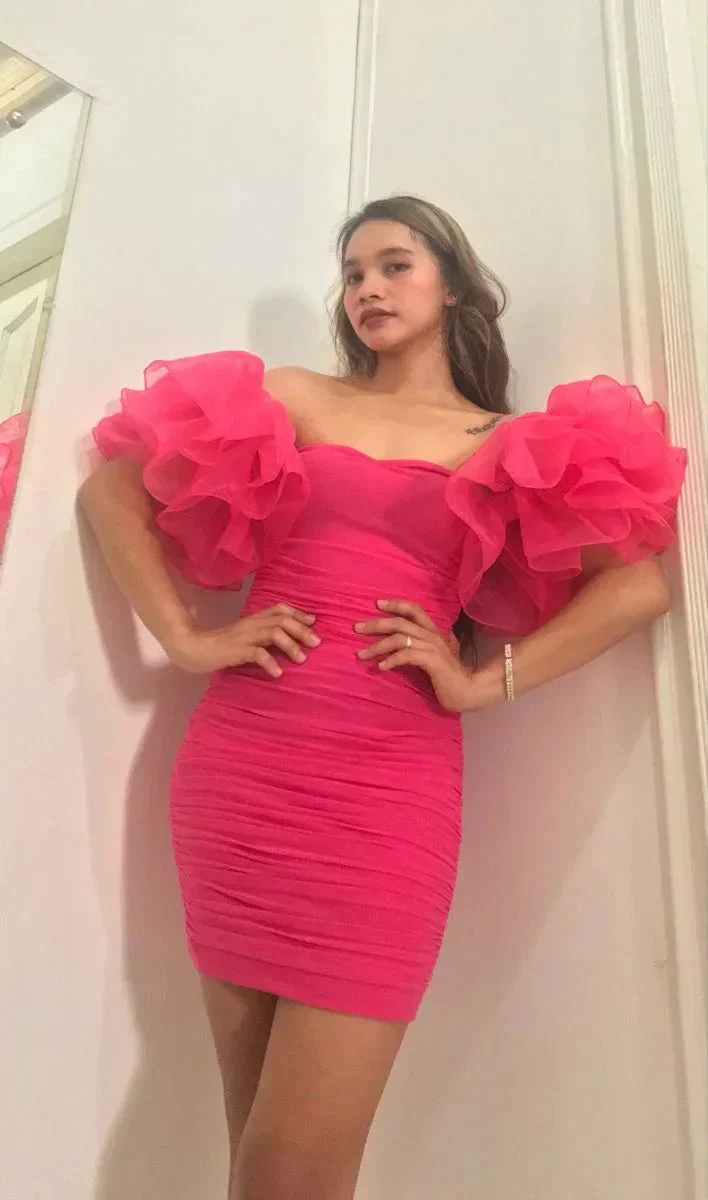 Chic Hot Pink Bodycon Dress Hot Pink Homecoming Dress Y2562 - Image 2