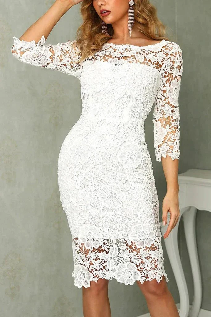 Chic Ivory Long Sleeves Knee Length Lace Homecoming Dresses - Image 2
