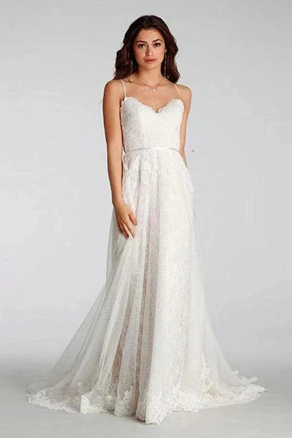 Chic Lace Beach Spaghetti Straps Long Wedding Dresses WD129 - Image 2