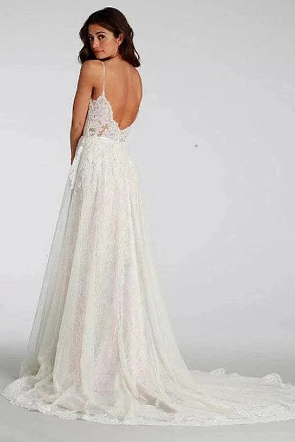 Chic Lace Beach Spaghetti Straps Long Wedding Dresses WD129 - Image 3