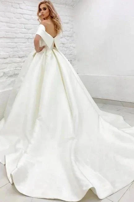 Chic Long A-line Off-the-shoulder Ivory Simple Sleeveless Wedding Dress - Image 2