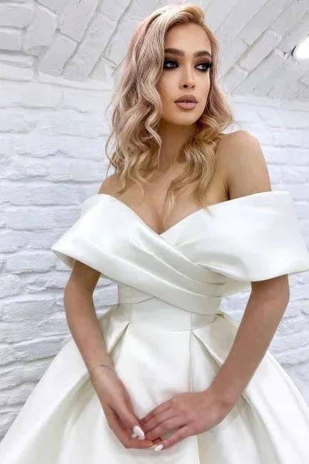 Chic Long A-line Off-the-shoulder Ivory Simple Sleeveless Wedding Dress - Image 4