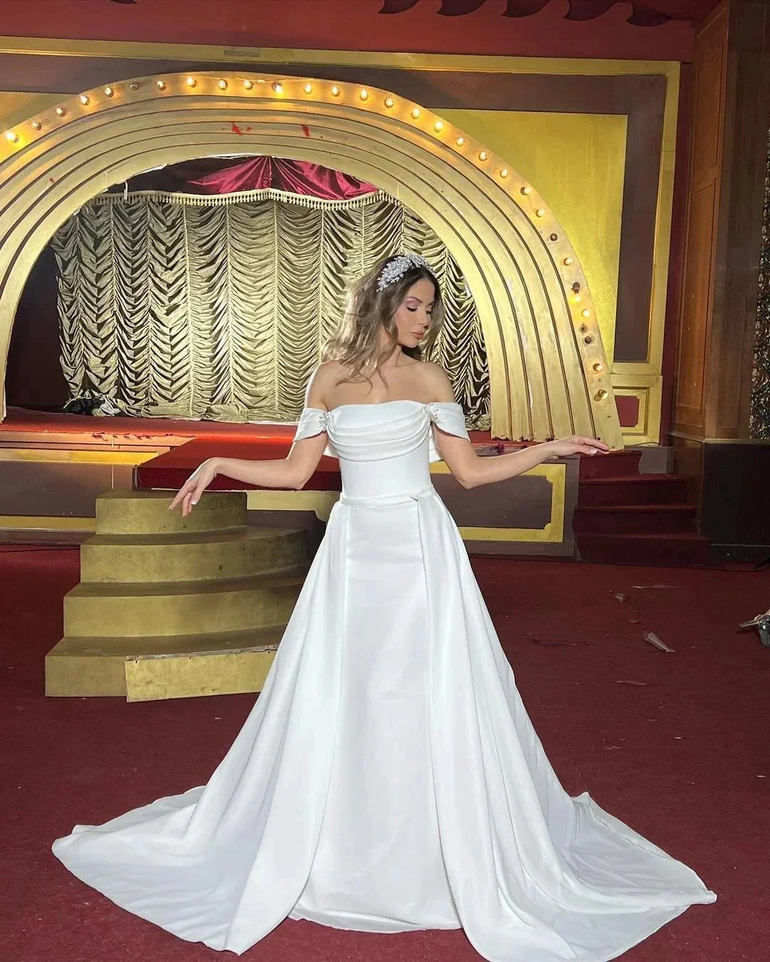 Chic Long A-line Off-the-shoulder Sleeveless Wedding Dress With Detachable Train - Image 10