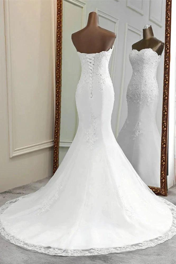 Chic Long Mermaid Strapless Lace Appliques Wedding Dress - Image 2