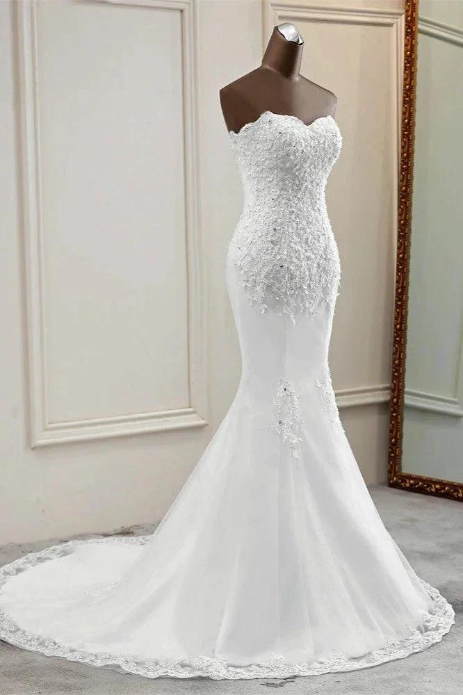 Chic Long Mermaid Strapless Lace Appliques Wedding Dress - Image 3