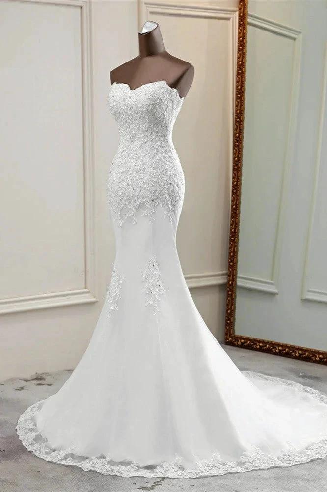 Chic Long Mermaid Strapless Lace Appliques Wedding Dress - Image 4