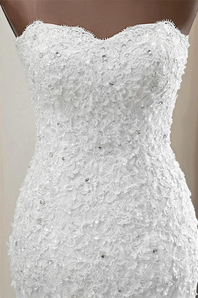 Chic Long Mermaid Strapless Lace Appliques Wedding Dress - Image 5