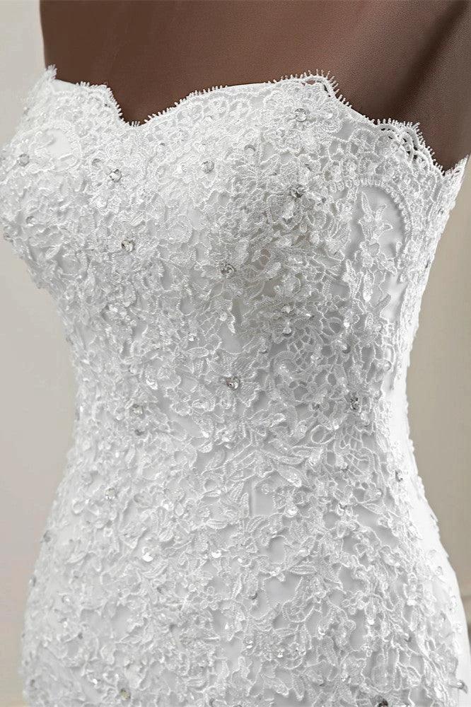 Chic Long Mermaid Strapless Lace Appliques Wedding Dress - Image 6