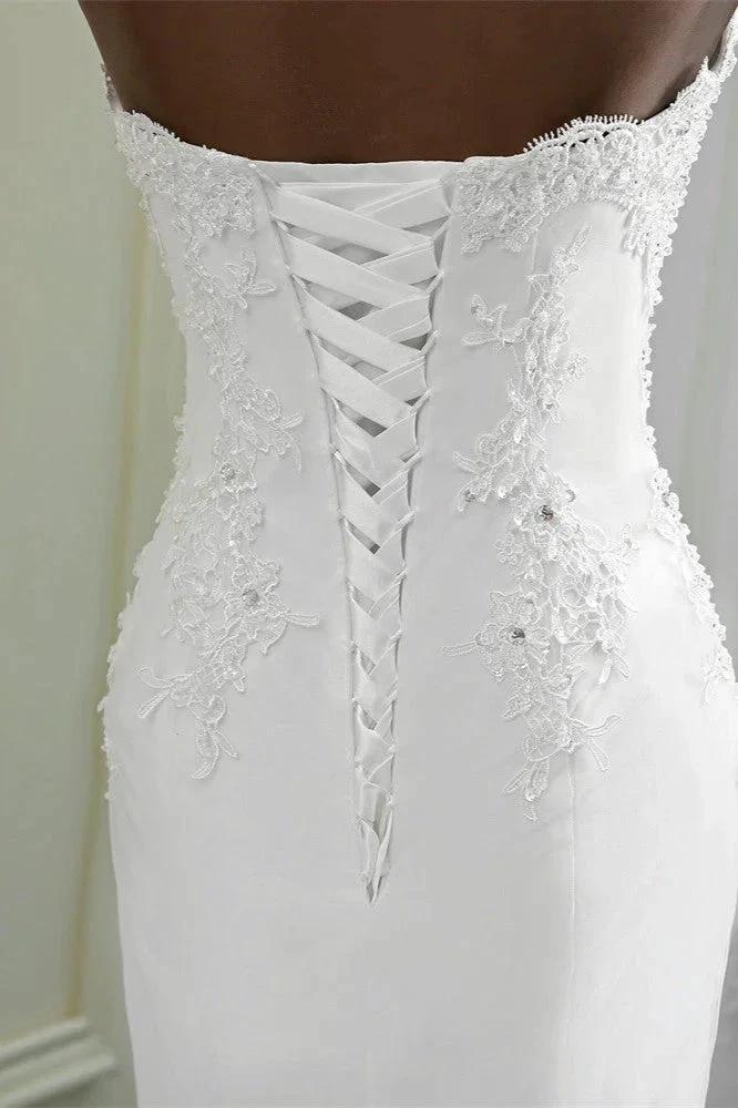Chic Long Mermaid Strapless Lace Appliques Wedding Dress - Image 7