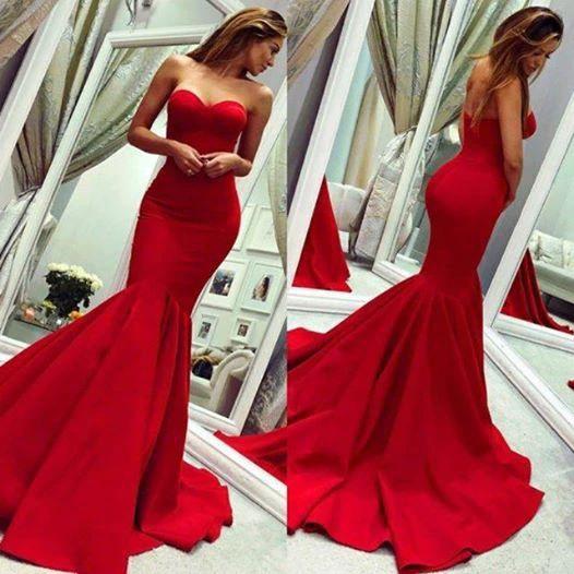 Chic Long Mermaid Sweetheart Satin Red Prom Dress - Image 3