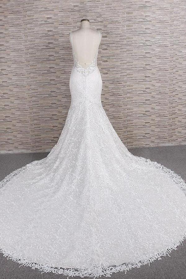 Chic Long Mermaid Sweetheart Spaghetti Strap Appliques Lace Wedding Dress - Image 2