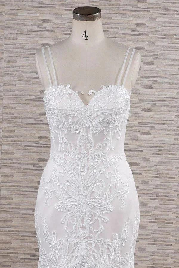 Chic Long Mermaid Sweetheart Spaghetti Strap Appliques Lace Wedding Dress - Image 4