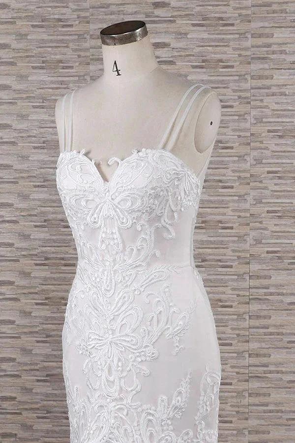 Chic Long Mermaid Sweetheart Spaghetti Strap Appliques Lace Wedding Dress - Image 5