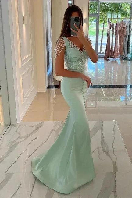Chic Long Mint Green Straps Sequined Evening Dresses With Slit - Image 3