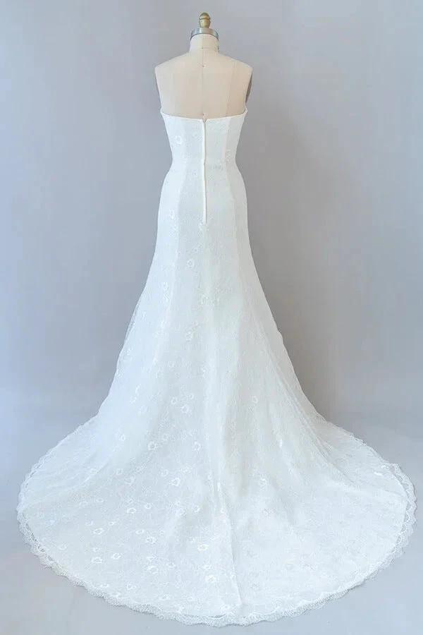 Chic Long Sheath Strapless Ruffle Lace Wedding Dress - Image 2
