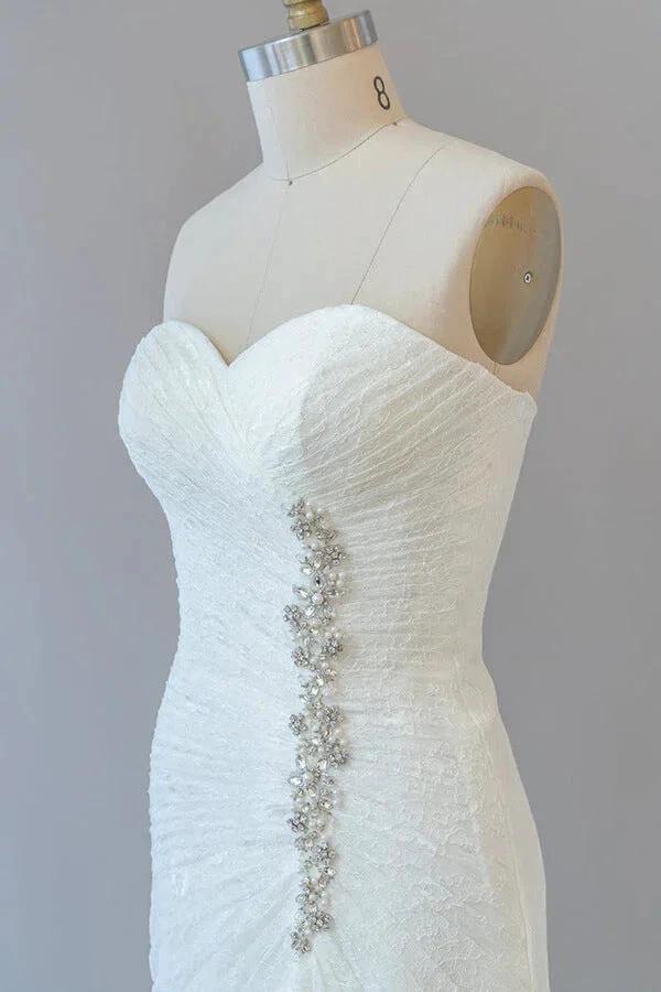 Chic Long Sheath Strapless Ruffle Lace Wedding Dress - Image 6