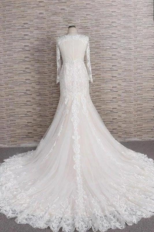 Chic Long Sleeve Appliques Mermaid Elegant Wedding Dresses - Image 2
