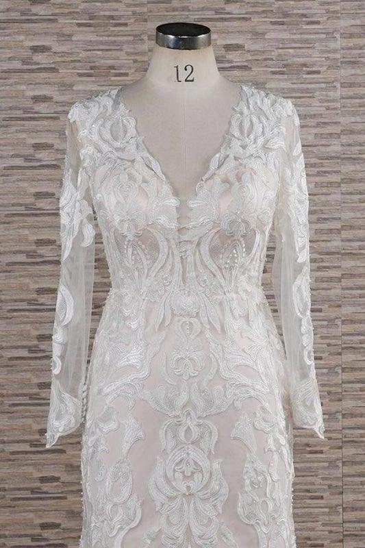 Chic Long Sleeve Appliques Mermaid Elegant Wedding Dresses - Image 3