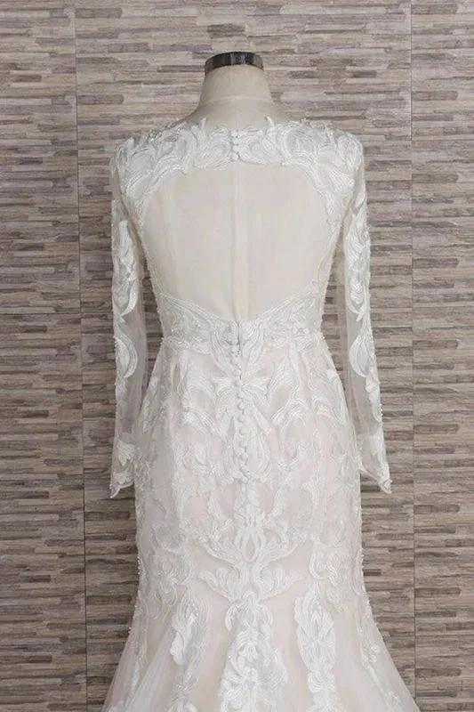 Chic Long Sleeve Appliques Mermaid Elegant Wedding Dresses - Image 4