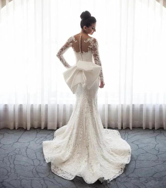 Chic Mermaid Lace Long Sleeves Wedding Dress With Detachable Train - Image 2