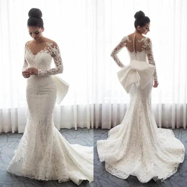 Chic Mermaid Lace Long Sleeves Wedding Dress With Detachable Train - Image 3