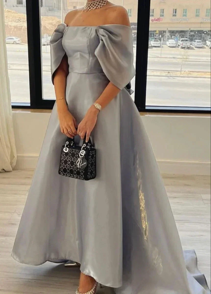 Chic Off The Shoulder A-line Evening Dress With Train Y5797 - Image 2