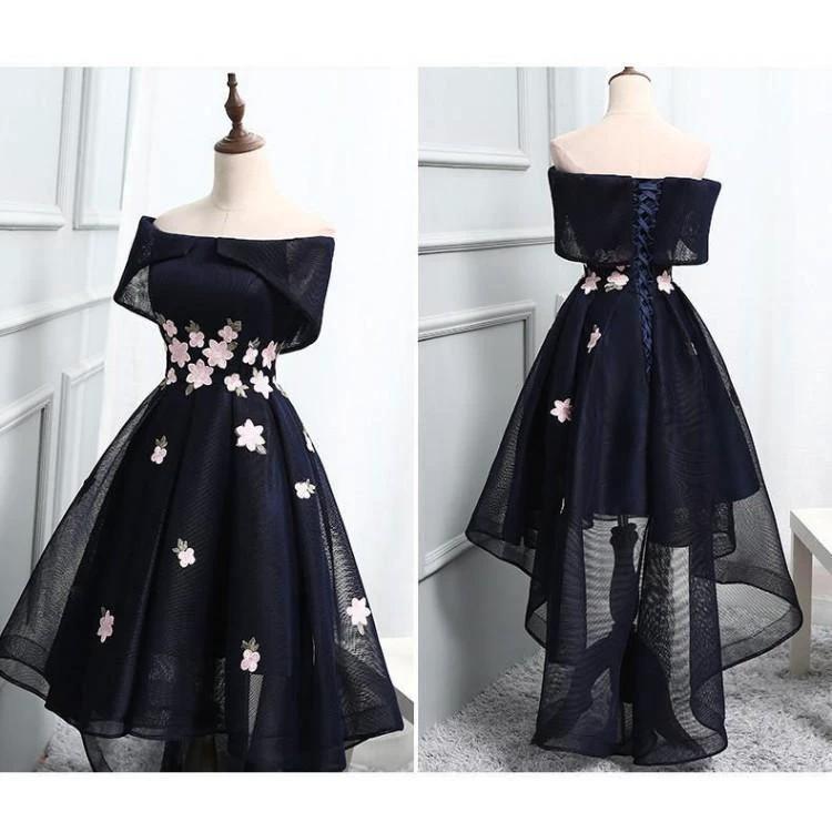 Chic Off-the-Shoulder Appliques Short High Low Homecoming Dress PD250 - Image 2