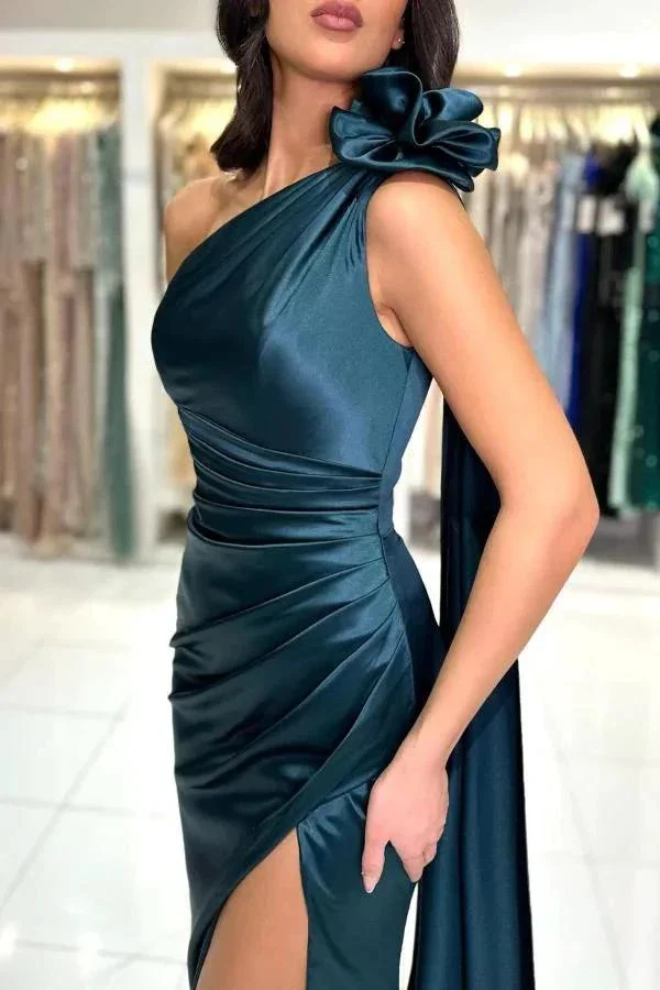 Chic One-Shoulder Sleeveless Floor-Length Split Front Prom Dresses - Image 3