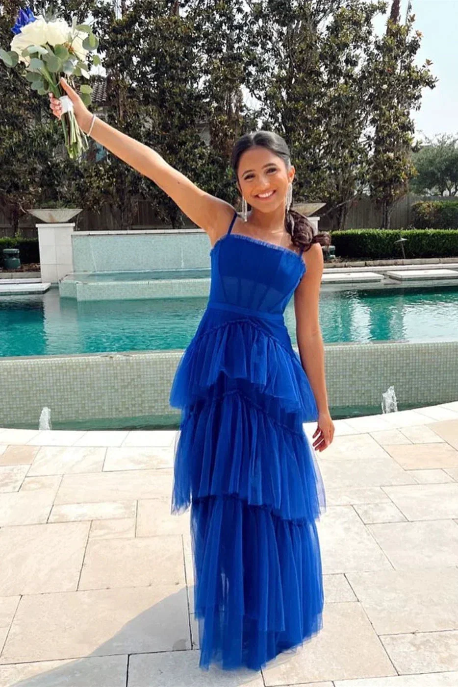 Women's Tiered Prom Dresses Ruffle Tulle Evening Gowns Sleeveless Corset Formal Dress  Y4210 - Image 2