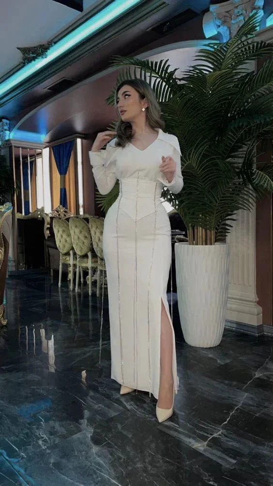 Chic Sheath Long Sleeves Evening Dress With Split Y7079 - Image 2
