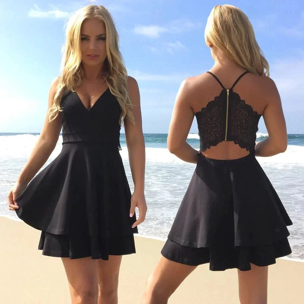 Short Chiffon Layers V-Neck Spaghetti Straps Homecoming Dress - Image 3
