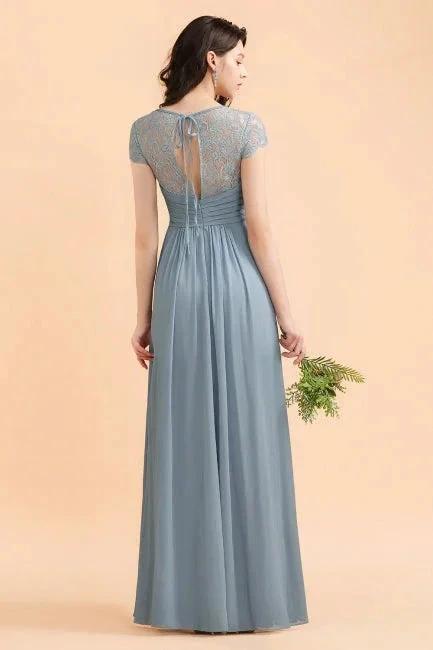 Chic Short Sleeves Lace Chiffon Bridesmaid Dress with Ruffles - Image 2