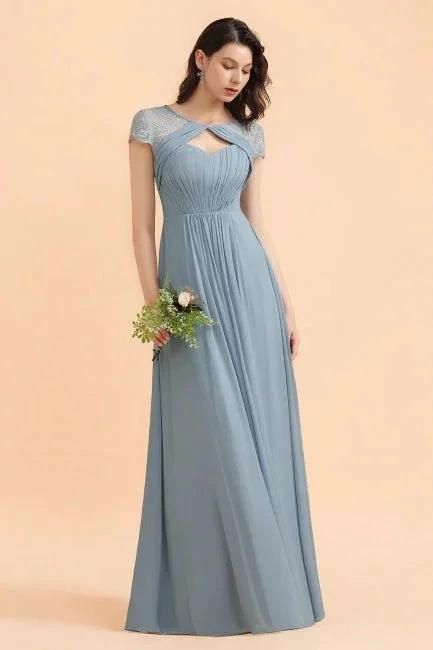 Chic Short Sleeves Lace Chiffon Bridesmaid Dress with Ruffles - Image 5