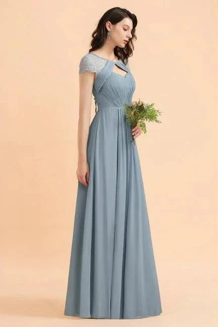 Chic Short Sleeves Lace Chiffon Bridesmaid Dress with Ruffles - Image 6