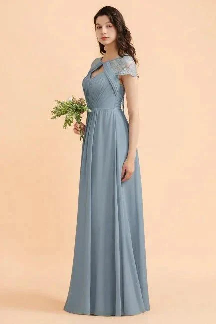 Chic Short Sleeves Lace Chiffon Bridesmaid Dress with Ruffles - Image 7