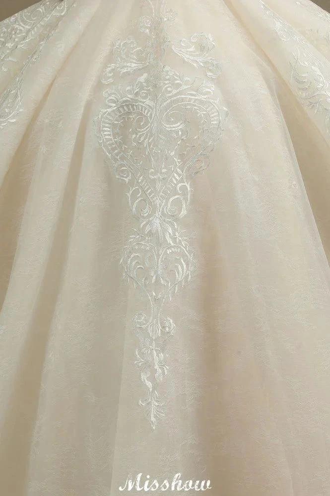 Chic Short Sleeves Tulle Lace Appliques Bridal Gown Spring Garden Wedding Dress - Image 5