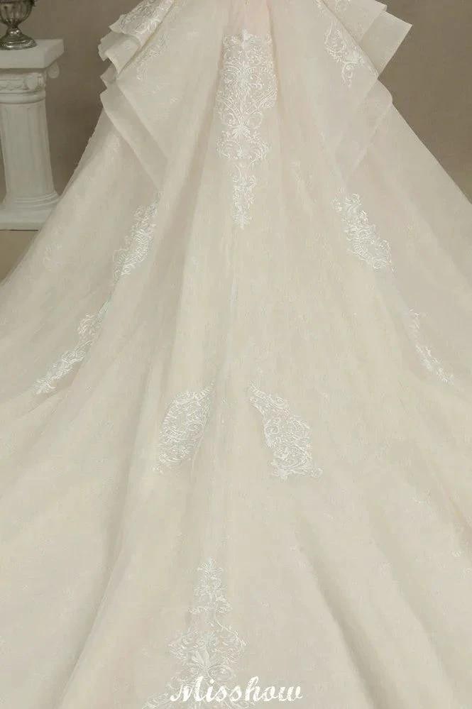 Chic Short Sleeves Tulle Lace Appliques Bridal Gown Spring Garden Wedding Dress - Image 8